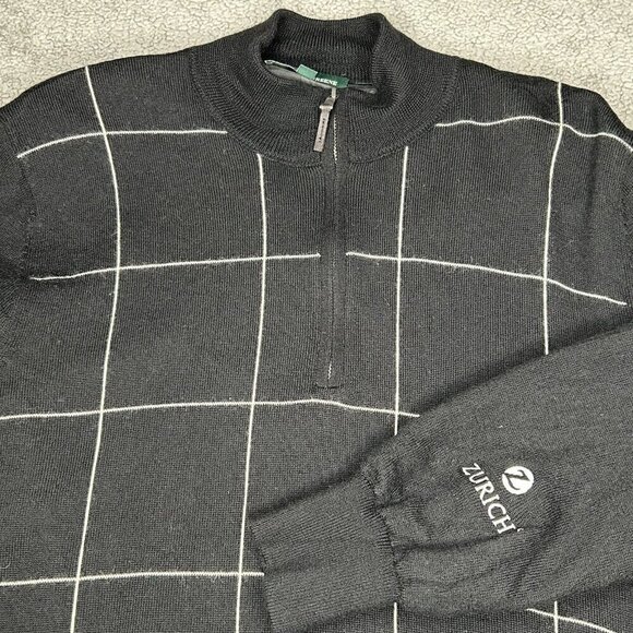 Fairway & Greene 1/4 Zip Merino Wool Mens Medium Zurich Black White Grid Golf - Picture 3 of 14